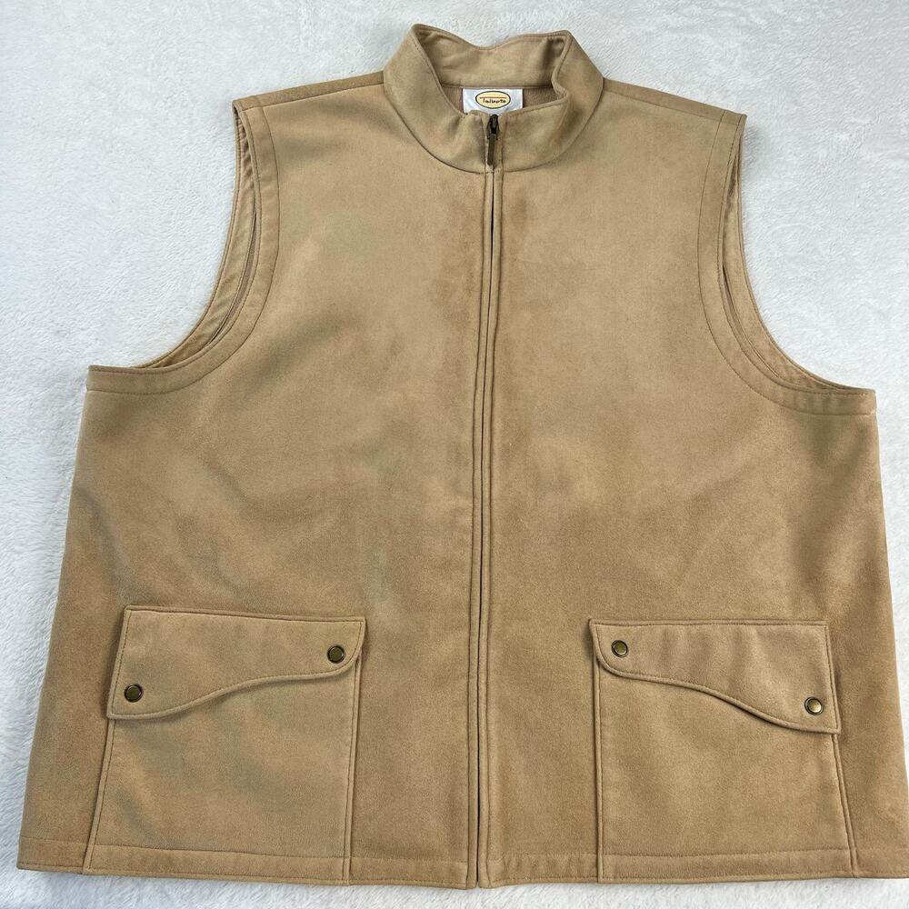 Talbots Women's XL Tan Moleskin Faux Suede Unlined Full Zip Vest